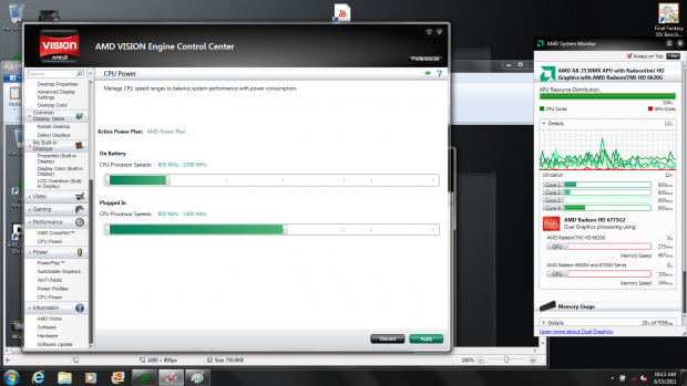 AMDs System Monitor (rechts) zeigt beides an.